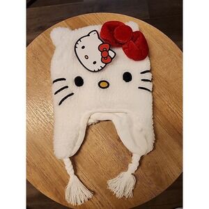 Hello Kitty Hat With Red Bow And‎ Braided Tassels Winter Kids Wear New Cute Warm